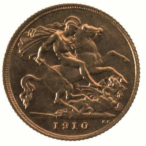 Coin - Half Sovereign, New South Wales, Australia, 1910, photographed by Museums Victoria