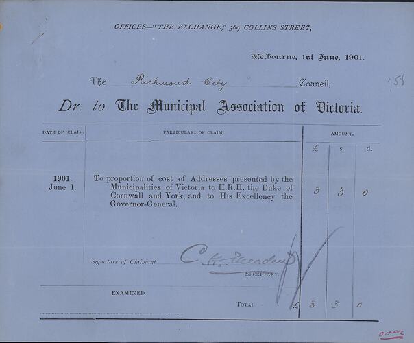 Invoice - Municipal Association of Victoria, 1 Jun 1901