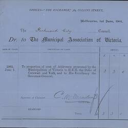 Invoice - Municipal Association of Victoria, 1 Jun 1901