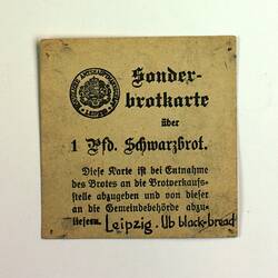 Ration Card - Black Bread, Leipzig, Germany, 1918-1923