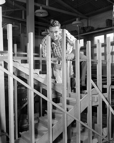 Swinburne Technical School, Man Constructing Staircase, Victoria, 26 Mar 1959