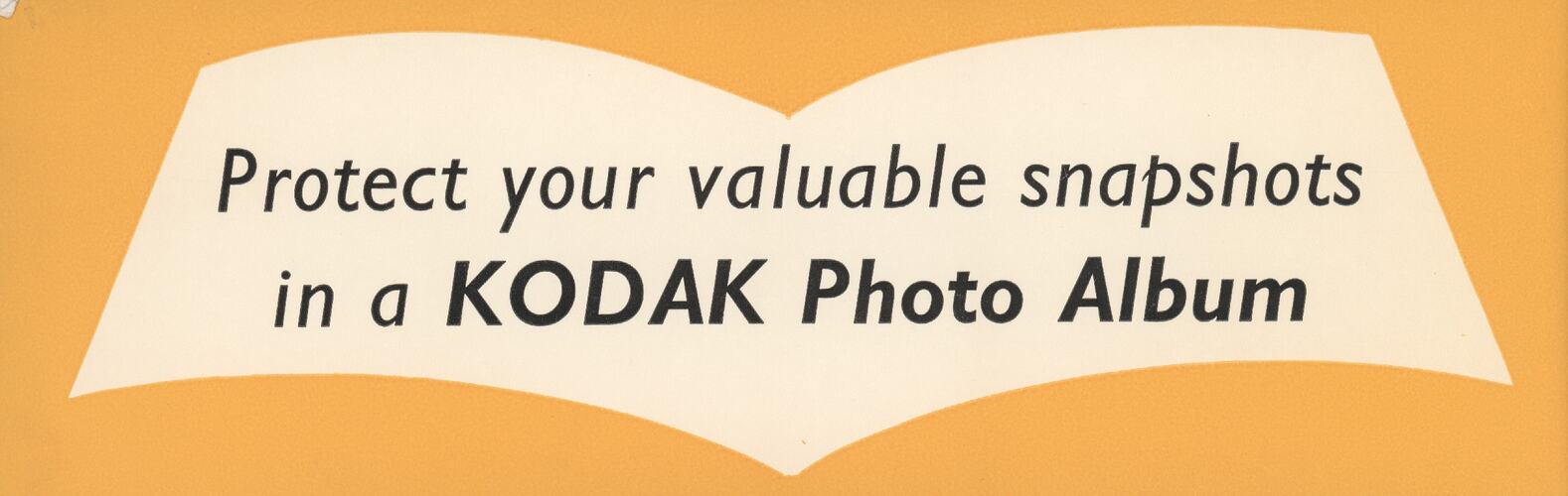 Label - Kodak Australasia Pty Ltd, 'Protect Your Valuable Snapshots in a Kodak Photo Album', circa 1960s