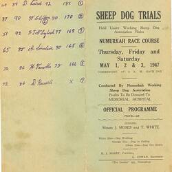 Program - 'Sheep Dog Trials', Numurkah, Victoria, 1947