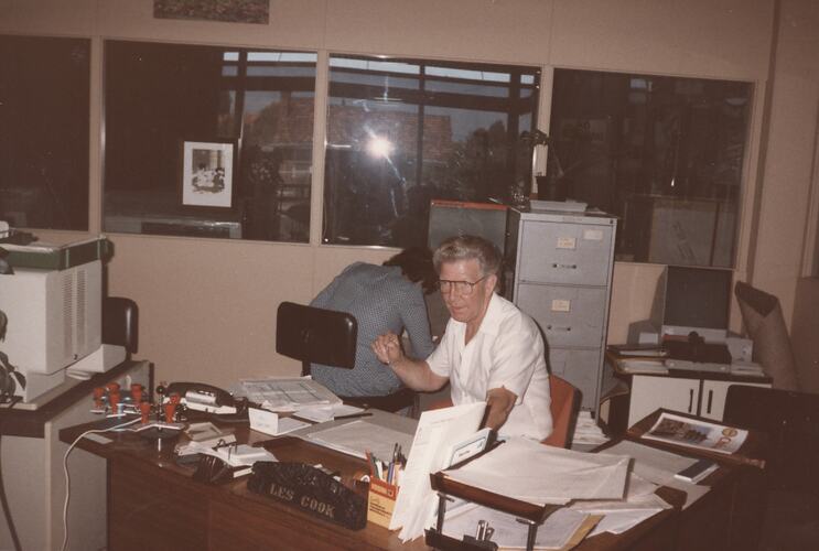 Photograph - Kodak Australasia Pty Ltd, Les Cook in Equipment Store, Building 6, Coburg, circa 1986