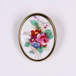 Brooch & Box - Floral Painted Bone China, Royal Worcester, England, 1957