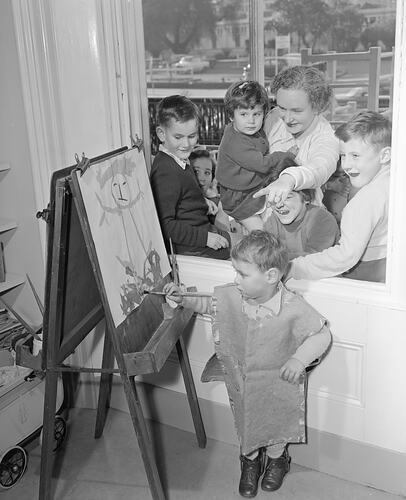 Royal Children's Hospital, Boy Painting a Picture, Carlton, Victoria, 17 Jun 1959