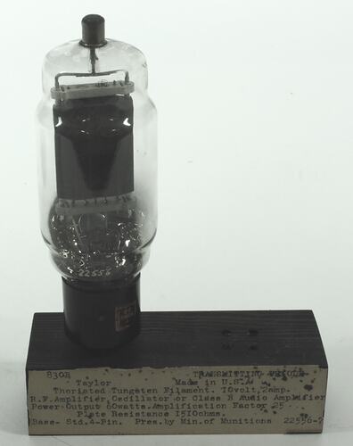 Electronic Valve - Taylor, Triode, Type 830B, 1920-1930.