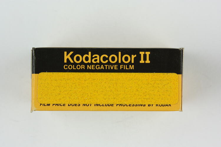 Film box with printed sticker label.