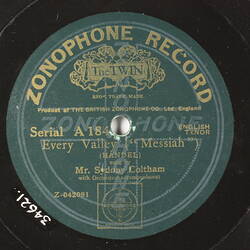 Disc Recording - Zonophone Record, Double-Sided, 'Every Valley' & 'Comfort Ye' (Messiah), Handel, 1915-1926