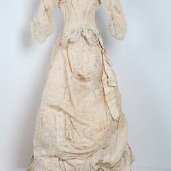 Ivory dress, full length with half-sleeves, back.