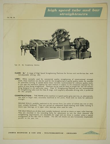 Photo image of straightening machine and descriptive text.