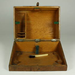 Open wooden box.
