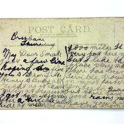 Back of postcard with extensive handwriting.
