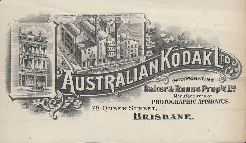 Letterhead - Australian Kodak Limited, 78 Queen Street, Brisbane, circa 1908-1911