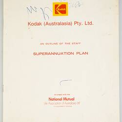 Booklet - Kodak (Australasia) Pty Ltd, An Outline of The Staff Superannuation Plan, 1 January 1974 (Cover)