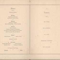 Menu - Banquet to Honour Henry Copeland, Agent General for New South Wales, 2 Apr 1900