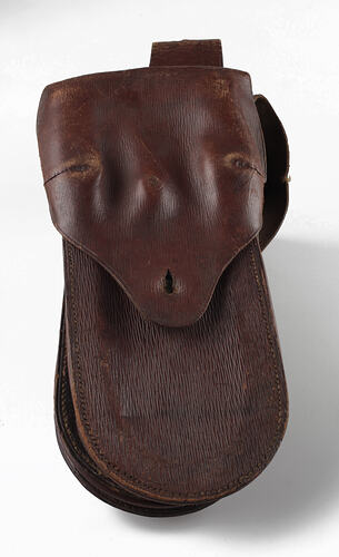 Side view of leather saddle bags.