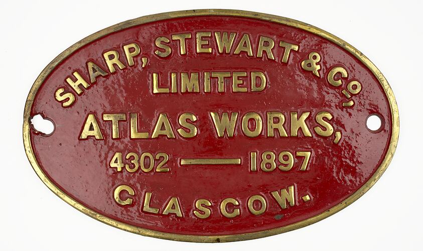 Locomotive Builders Plate - Sharp, Stewart & Co. Ltd, 1897