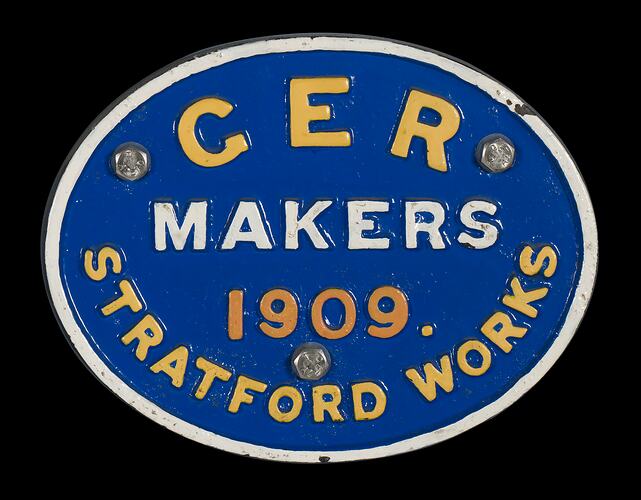 Locomotive Builders Plate - Great Eastern Railway, Stratford Works, England, 1909
