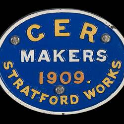 Locomotive Builders Plate - Great Eastern Railway, Straford, England, 1909