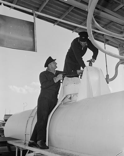 Commonwealth Fertilizers and Chemicals Ltd, Two Men at Factory, Yarraville, Victoria, Nov 1958