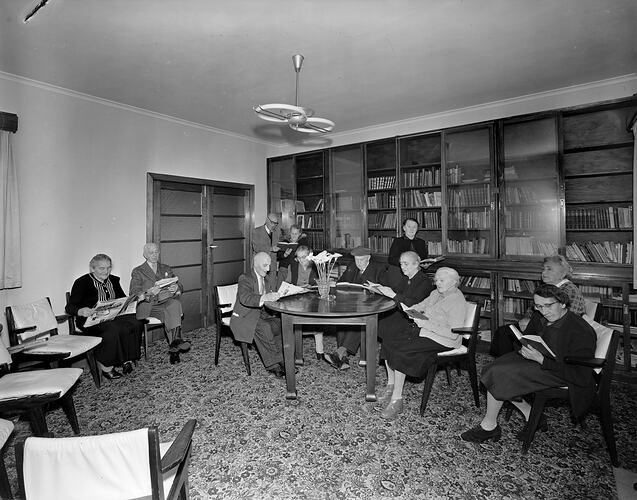Australian Jewish Welfare & Relief Society, Men and Women Reading, South Yarra, Victoria, Nov 1958