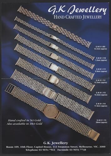 Advertisement -  Custom Watch Bands, G.K. Jewellery, Melbourne, circa 1970-2000