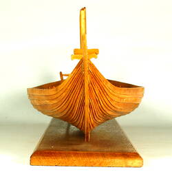 View of ship model bow.