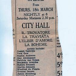 Newspaper Clipping - Grand Opera Season Advertisement, Eoan Group, South Africa, circa 1965