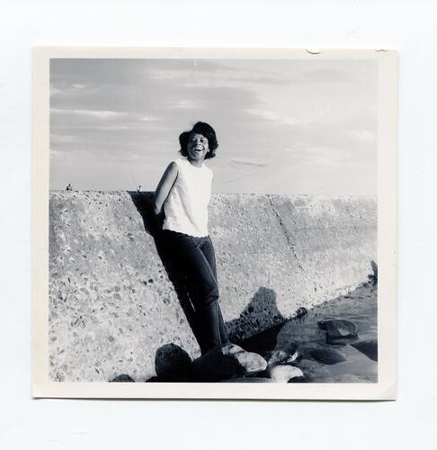 Photograph - Sylvia Boyes Next To Beach Wall, South Africa, 1950s