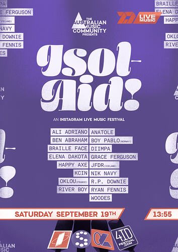 Isol-Aid Online Music Festival, Edition 27, Designed by Sebastian White, 19 September 2020