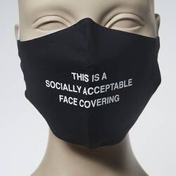 Face Mask - 'This Is A Socially Acceptable Face Mask', Small Black, Zurlia Istiviani Usman, EMAAN Store, Sydney Road, Coburg 2020