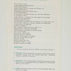 Brochure on white paper with green and black printed text.