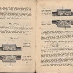 Open booklet with off-white pages and black printed text and diagrams.
