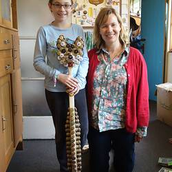 Digital Photograph - Jasmina Cininas & Young Teenager Standing With Completed Wolf Lagerphone, Melbourne, 2014