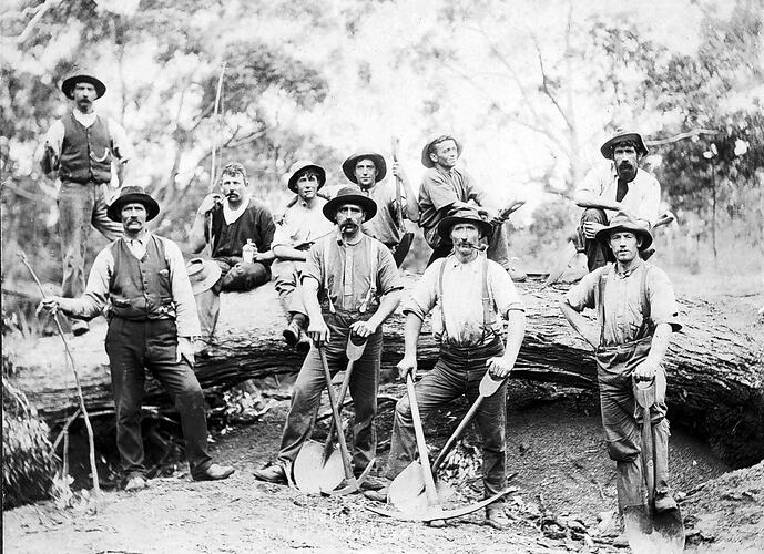Railway workers who were laying new railway line, Casterton district, 1884.