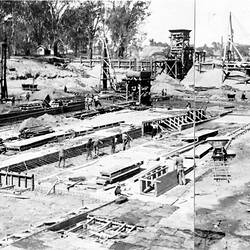 Negative - Building Lock 11 Mildura Weir, Murray River, Mildura, Victoria, circa 1927