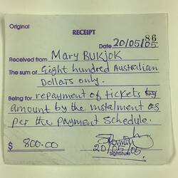 Loan Receipt - Airfare Repayments By Mary Jock Bukjock, 20 May 2005