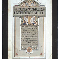 Certificate - Young Workers' Patriotic Guild, Framed, circa 1917