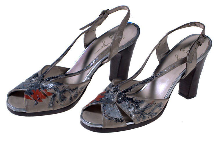 Pair of Sandals - Beige with Painted Flowers