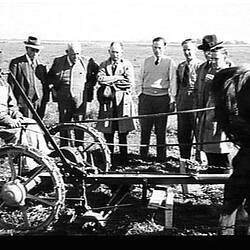 Photograph - H.V. McKay Massey Harris, Inspection of Experimental Mower, Werribee, Victoria, Apr 1948