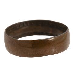 Wedding band made from a penny coin. Inscriptions on inside of band.