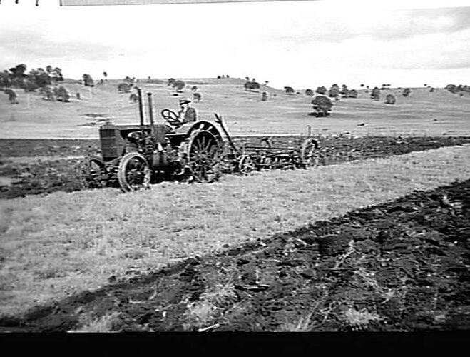 26/41 TRACTOR & 5-FUR SUNRISE IN HEAVY SOIL. DR. MACKENZIE, GLEN INNES, N.S.W. 10/6/37