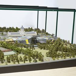 Model of Melbourne Museum, Royal Exhibition Building and Carlton Gardens. View from north.