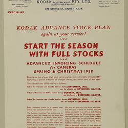 Leaflet - 'Kodak Advance Stock Plan', 1938