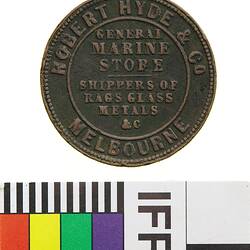 Token - Halfpenny, Robert Hyde & Co, Marine Store, Melbourne, Victoria, Australia, 1857