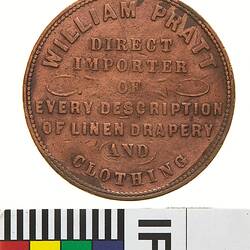 Token - 1 Penny, William Pratt, Dunstable House, Christchurch, New Zealand, circa 1864-1872