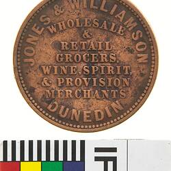 Token - 1 Penny, Jones & Williamson, Dunedin, Otago, New Zealand, 1858