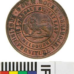Surcharged Token - 'C. Hyde' on 1 Penny, G.& W.H. Rocke, Furniture Importers, Melbourne, Victoria, Australia, 1859