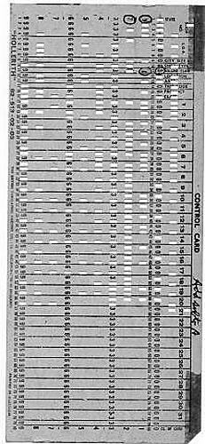 Grey gridded punch card.